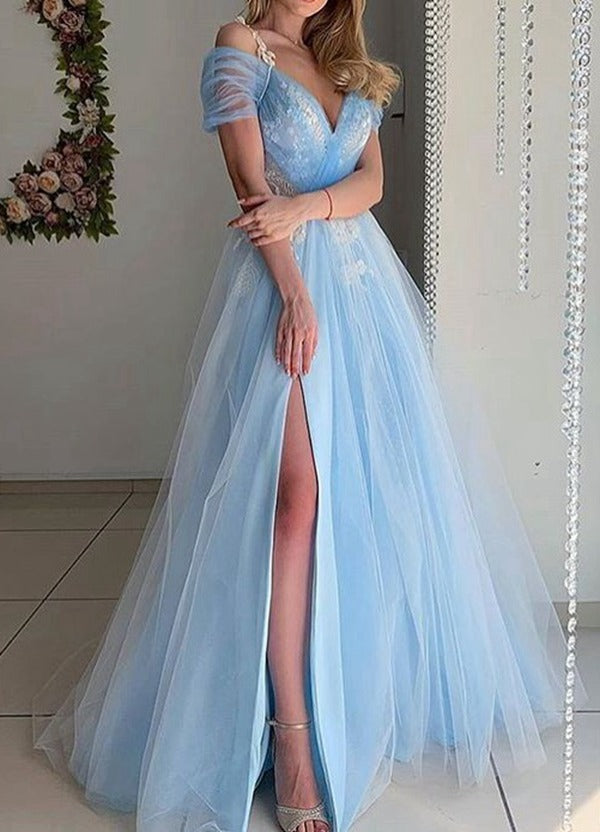 Light blue prom sale dress off the shoulder