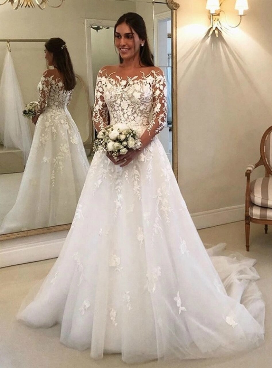 Lace Wedding Bridal Dress with Long Sleeves Plus Size BWD042