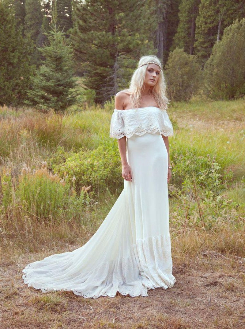 Off the shoulder outlet boho wedding dress