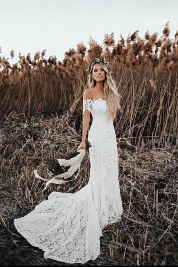 Rustic lace 2025 wedding dress