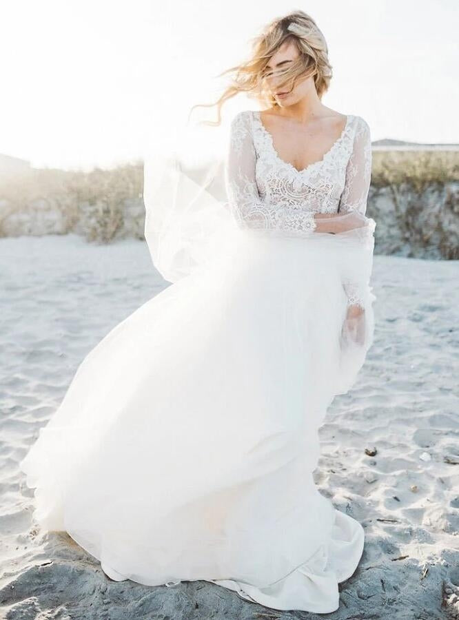Lace Wedding Bridal Dress with Long Sleeves Plus Size BWD042