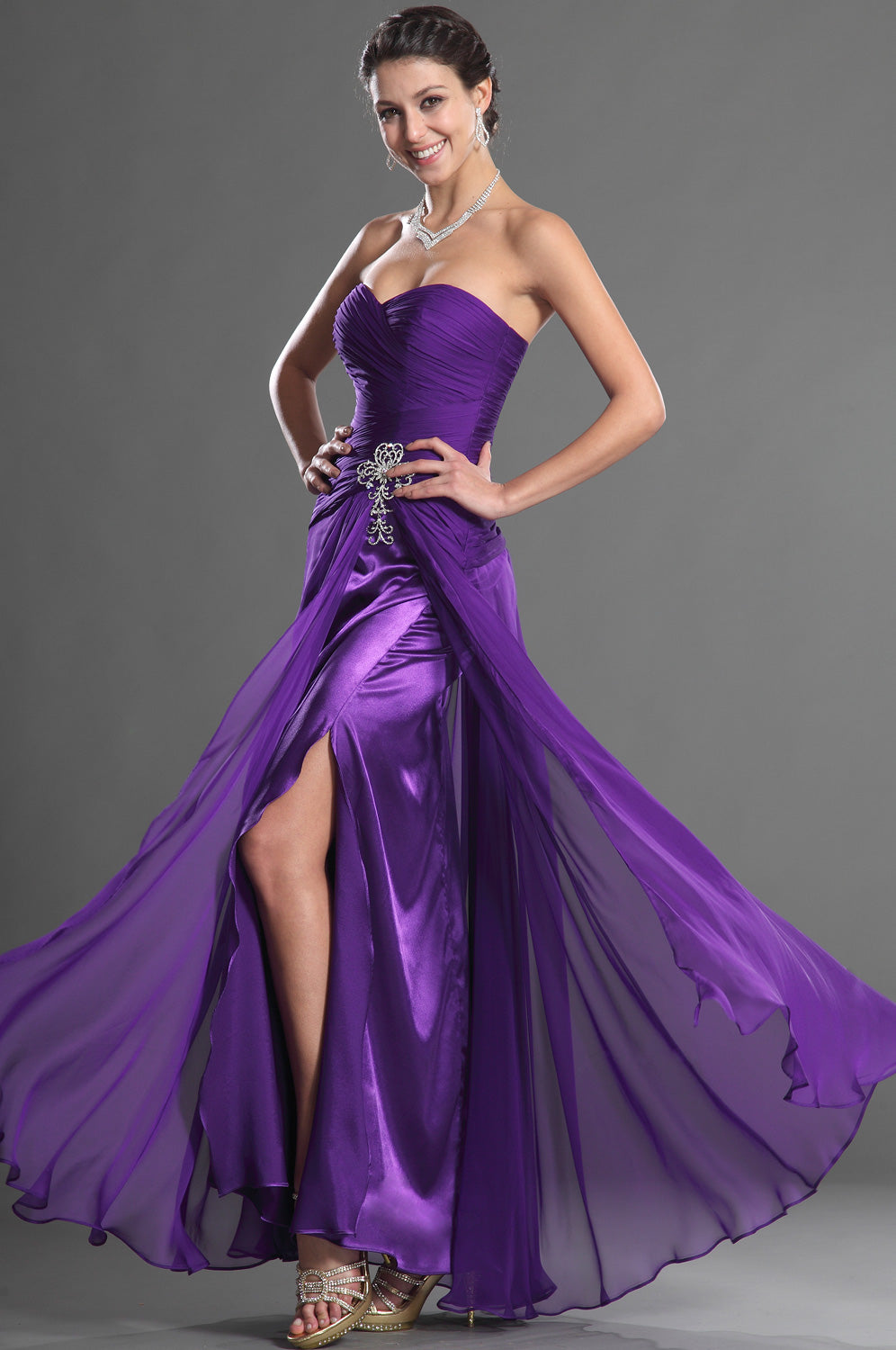 Long purple chiffon clearance dress