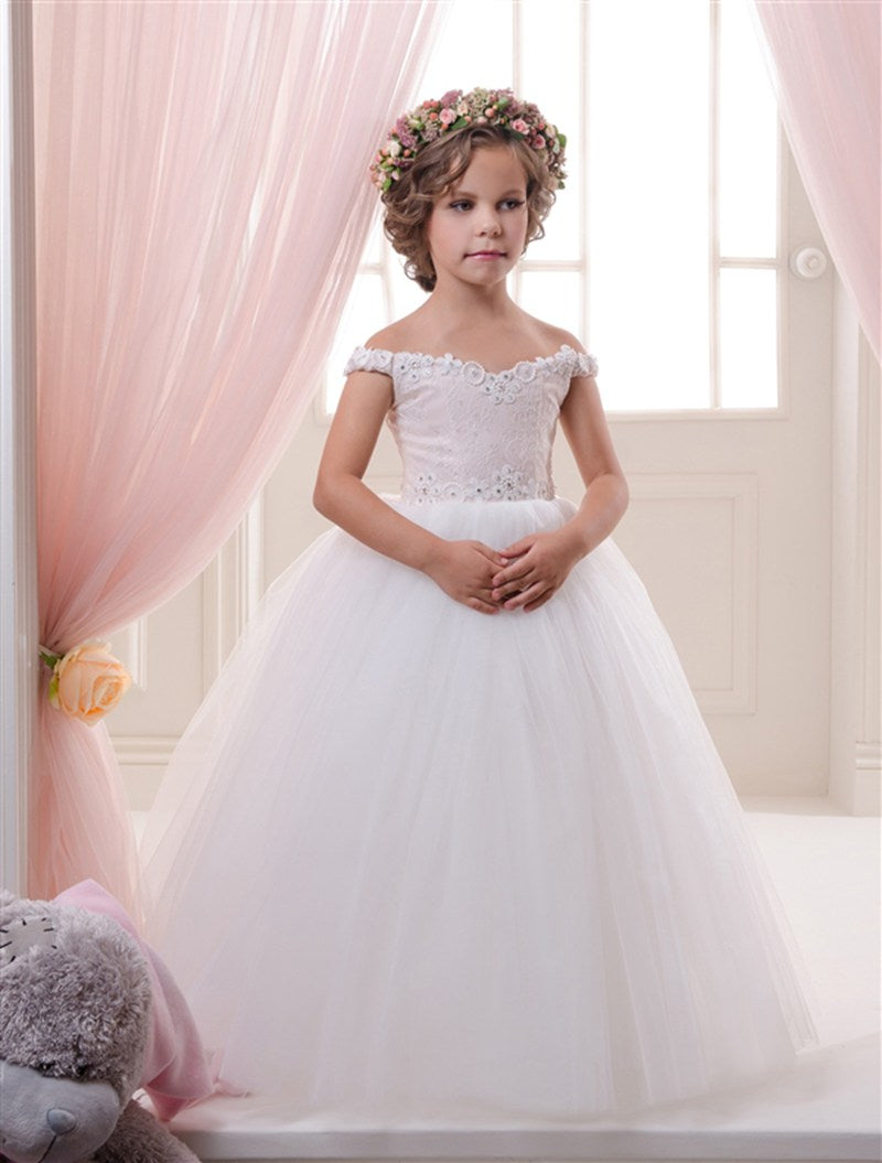 Lace off the cheap shoulder flower girl dress