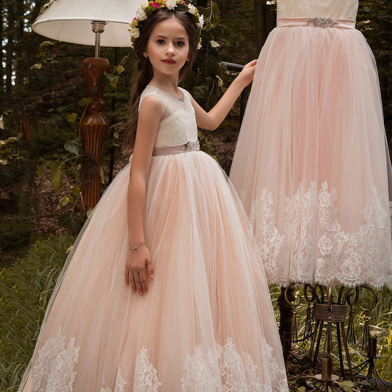 Pink lace flower girl dress best sale