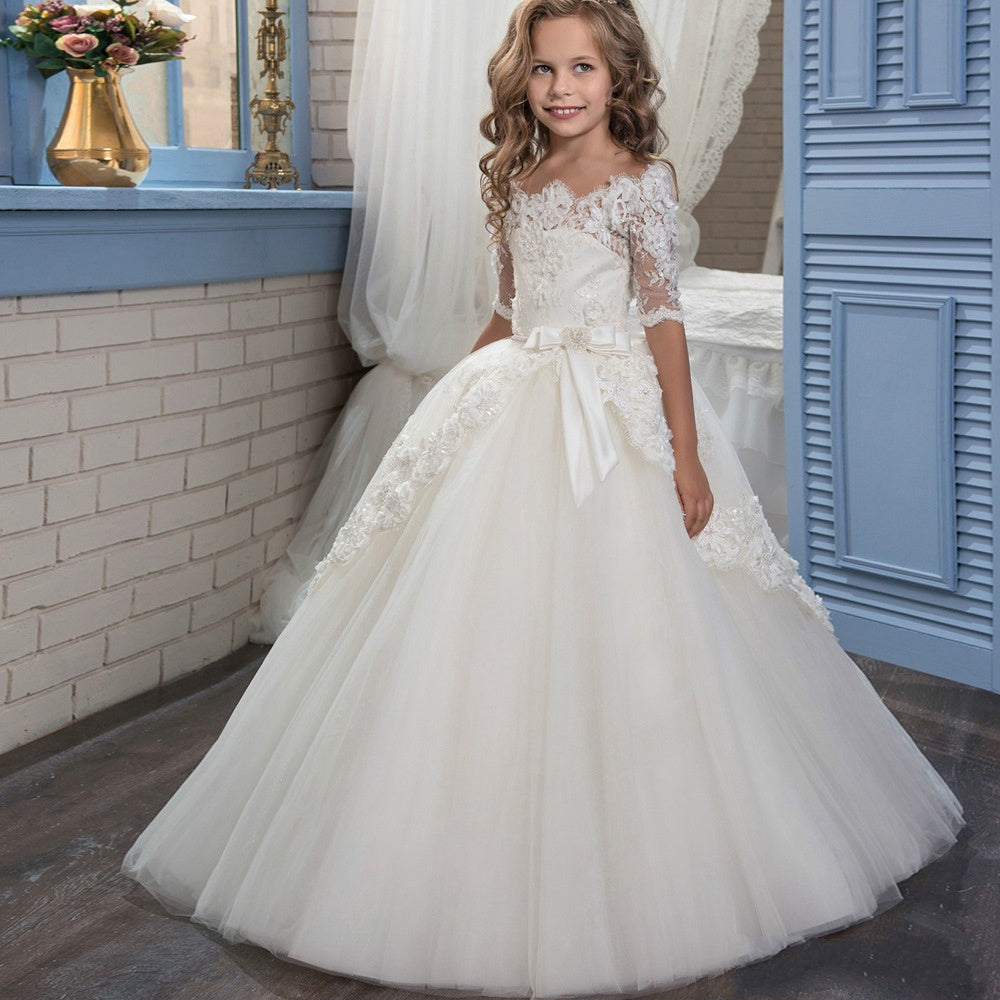 Elegant Ball Gown Half Sleeve Kids Flower Girl Dress for Girls BDCH010