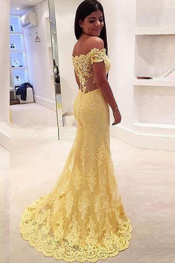 Junior One Shoulder Yellow Lace Princess Prom Dress JTB014