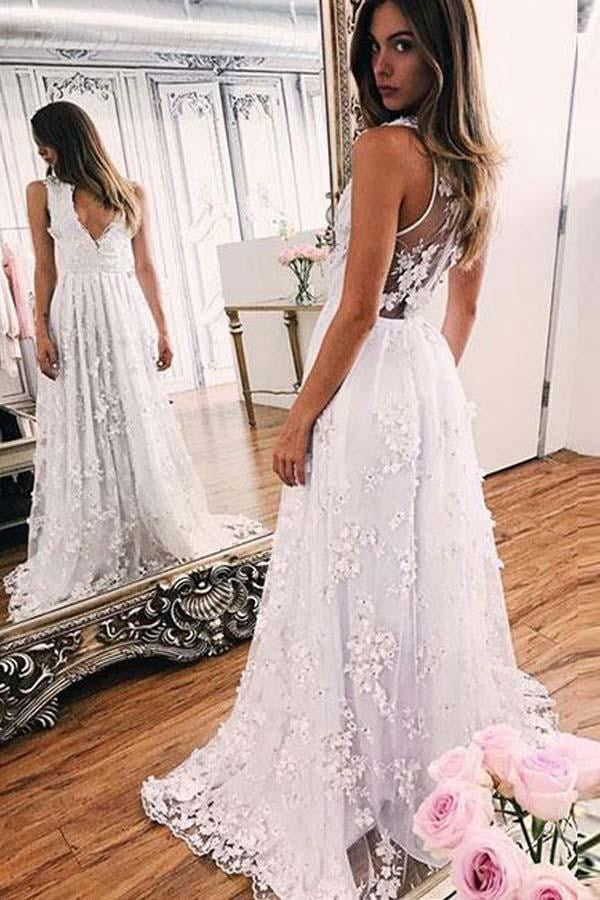 White lace on sale prom dress