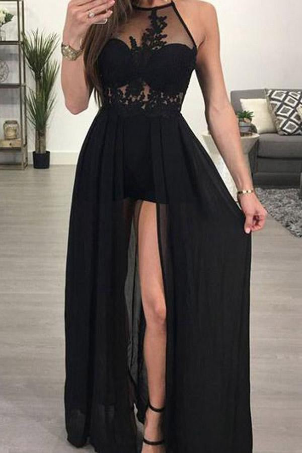 Black chiffon formal dress best sale