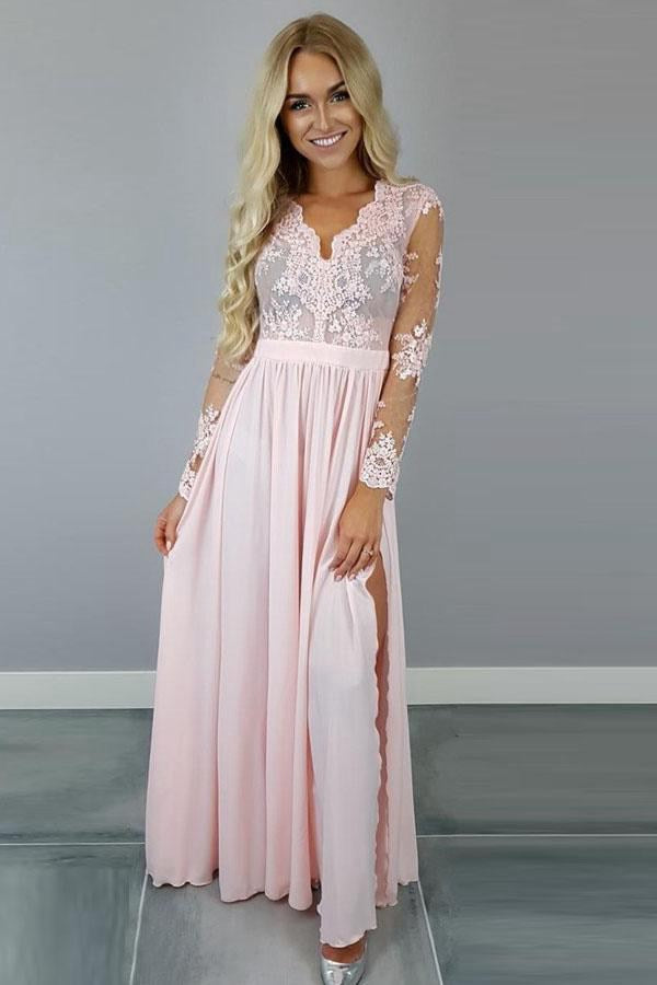 Blush chiffon dress with sleeves shops