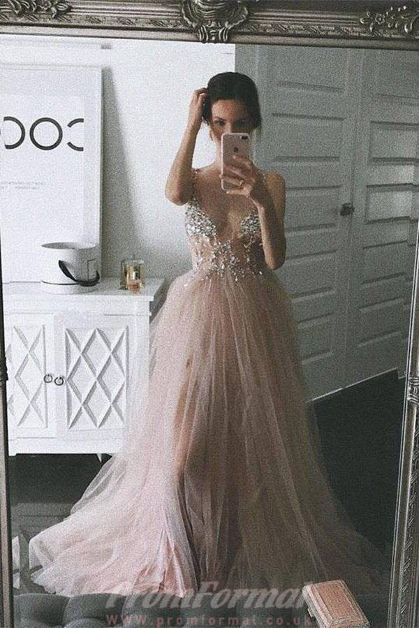 Pink tulle prom dress best sale