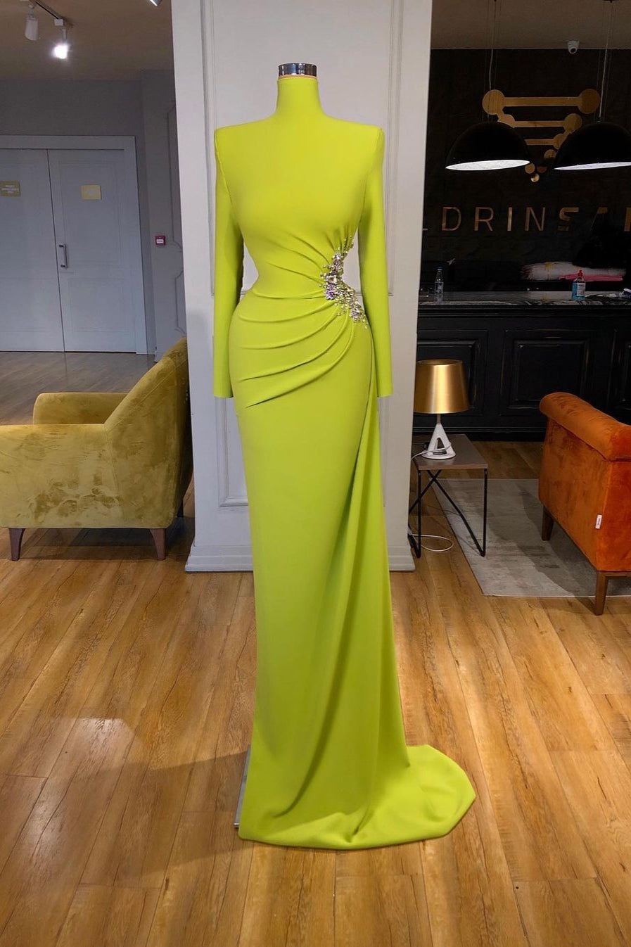 High neck long hot sale sleeve evening gowns