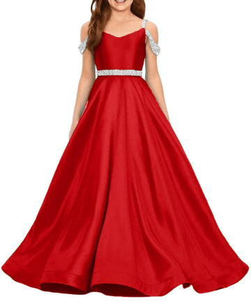 Kids Red Satin Princess Prom Dress CHK225