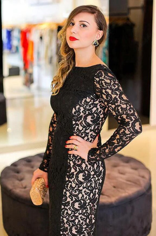 Long sleeve lace clearance prom dress plus size