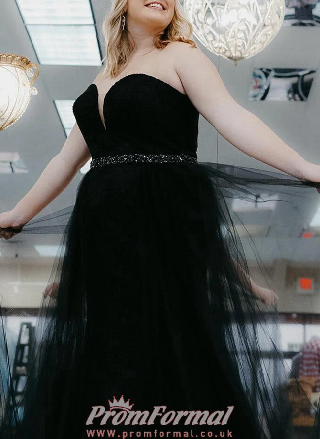 A Line Sweetheart Black Plus Size Prom Dress PSD149