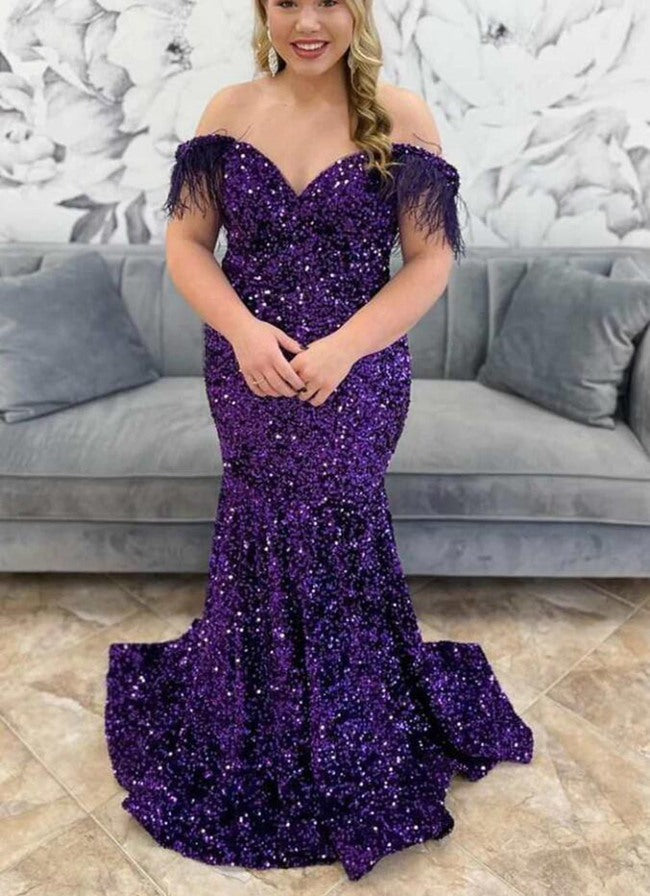 Burgundy Sparkly Sequin Mermaid Plus Size Prom Dress PSD151