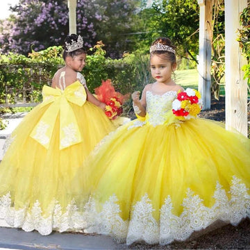 Cute Yellow Lace Kiddie Flower Girl Party Gowns TXH119