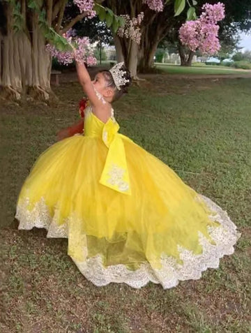 Cute Yellow Lace Kiddie Flower Girl Party Gowns TXH119