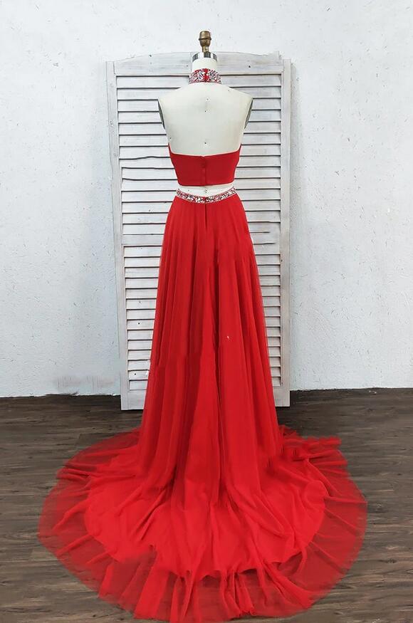 Two piece red formal on sale dress