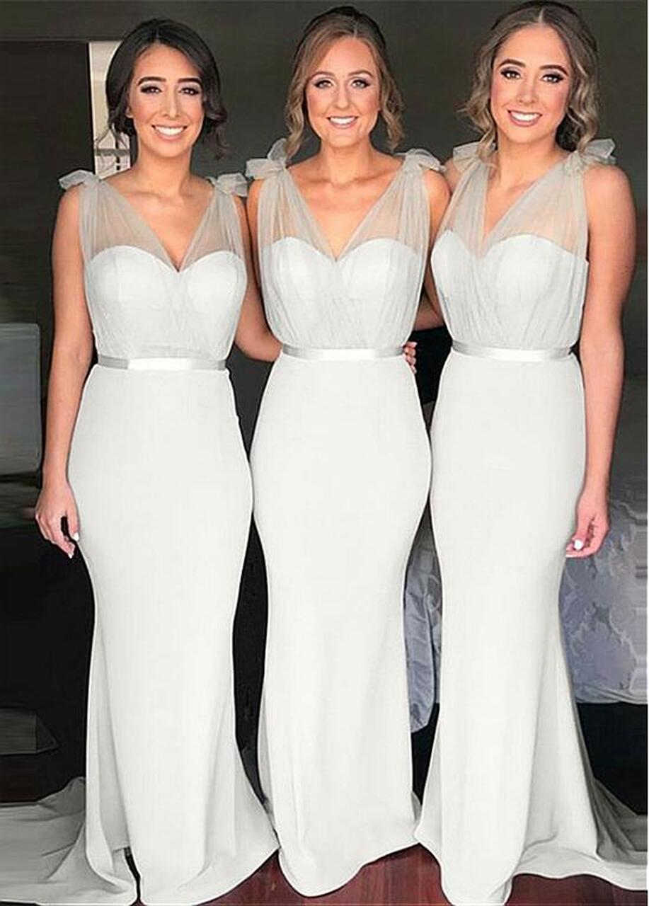 V neck Silver Mermaid Bridesmaid Dress GBD101