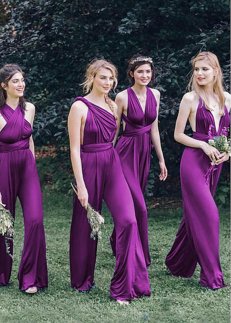 Purple Long V-Neck-Bridesmaid Dress GBD110