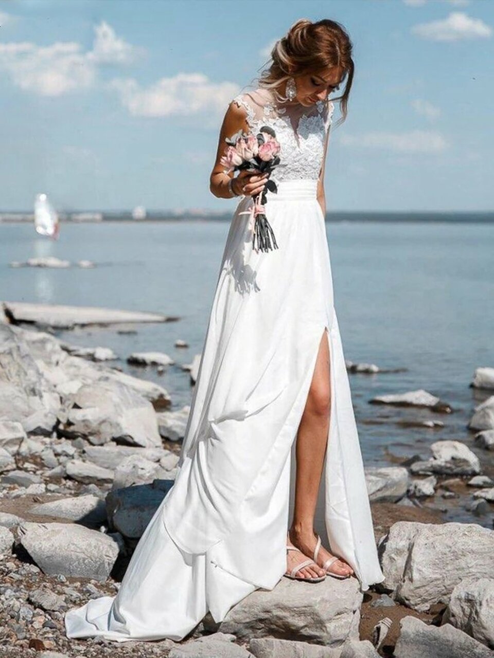 Casual white store beach wedding dresses