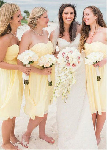 Yellow Knee Length Sweetheart Bridesmaid Dress GBD033