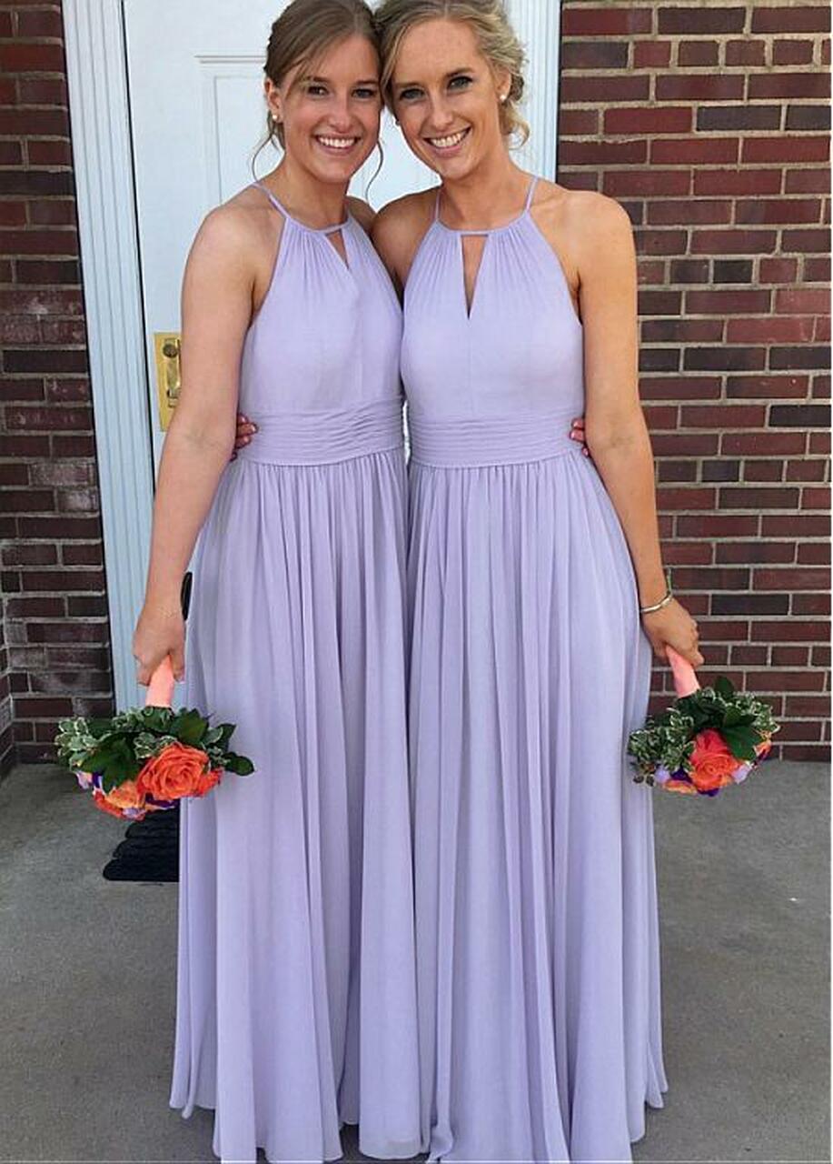 Lilac Floor Length Halter Bridesmaid Dress GBD042