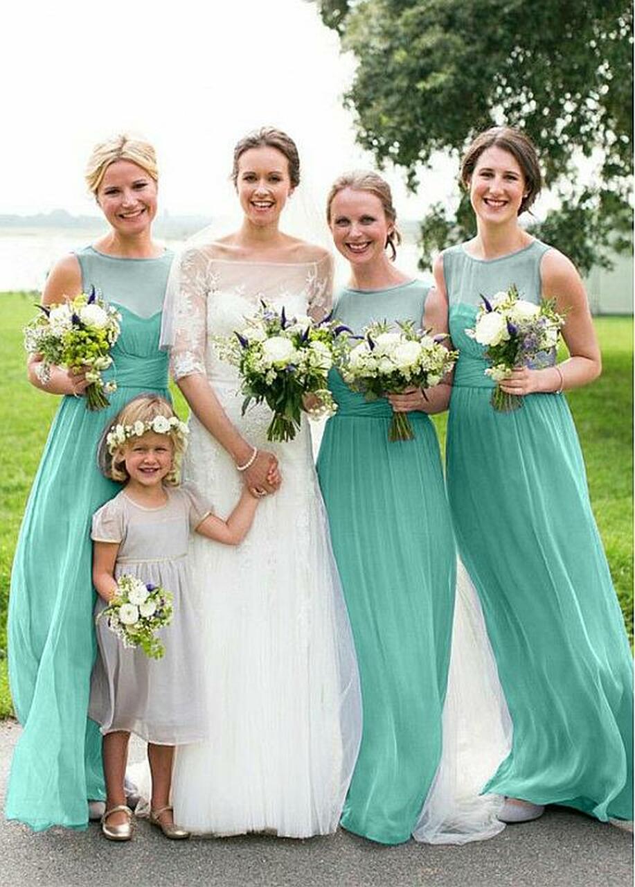 Mint Green Floor Length Jewel Bridesmaid Dress GBD043