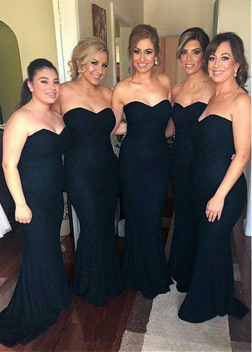 Dark Navy Floor Length Sweetheart Mermaid Bridesmaid Dress GBD049