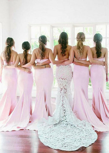 Pink Floor Length Sweetheart Mermaid Bridesmaid Dress GBD054