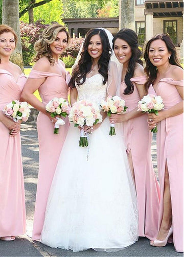 Pink Floor Length Off The Shoulder Outside Bridesmaid Dress GBD087