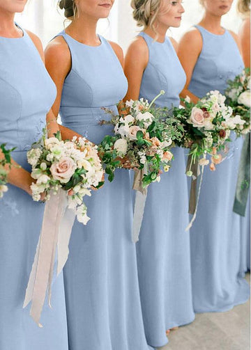 Sky Blue Floor Length Jewel Bridesmaid Dress GBD071