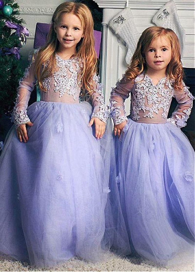 Lavender Long Sleeves Flower Girl Dress ACH199