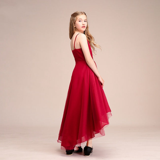 Burgundy Junior Bridesmaid Dress High Low Flower Girl Dress BDBCH055