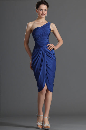 Royal Blue Taffeta Sheath/Column One Shoulder Short/Mini With Side Draping Bridesmaid Dress(UKBD03-355)