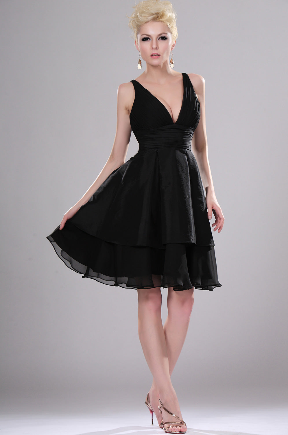 Black Chiffon A-line V-neck Short/Mini Little Black Bridesmaid Dress(UKBD03-381)