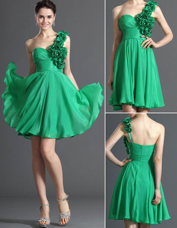 Jade Chiffon A-line One Shoulder Short/Mini With Ruched Bridesmaid Dress(UKBD03-412)