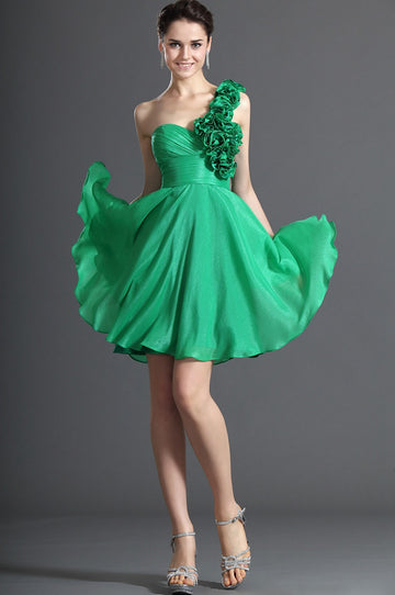 Jade Chiffon A-line One Shoulder Short/Mini With Ruched Bridesmaid Dress(UKBD03-412)