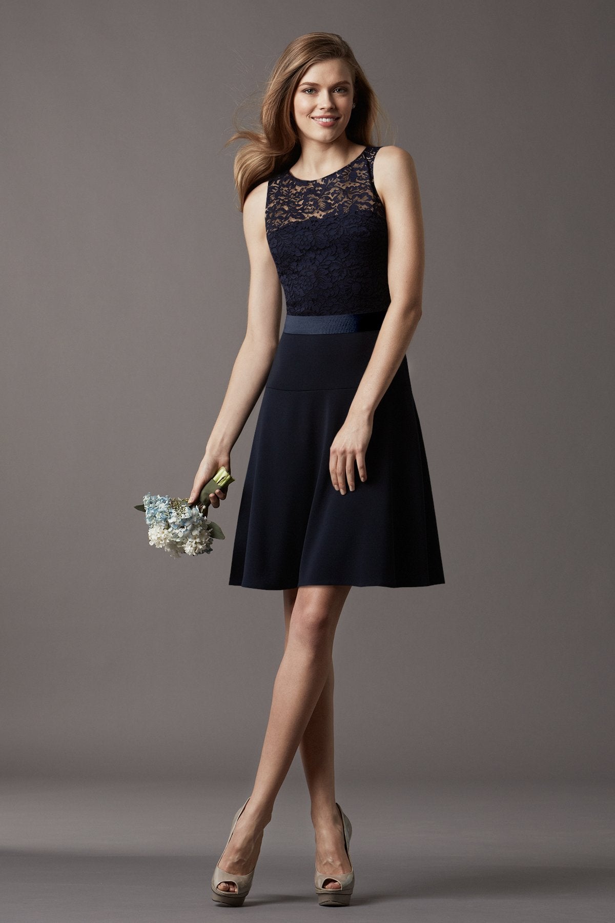 Black Satin Lace Sheath Jewel Knee length Mother of The Bride Dress