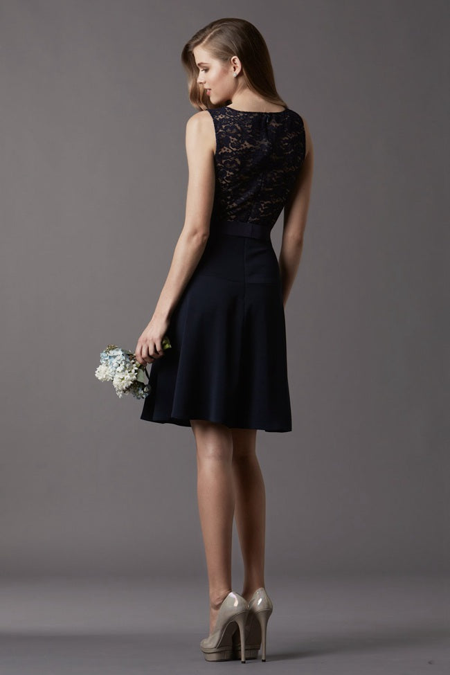 Black Satin Lace Sheath Jewel Knee length Mother of The Bride Dress