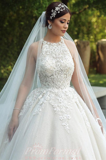 Glamorous V-neck Sleeveless Ball Gown Princess Wedding Dress Lace Brid –  Ballbella