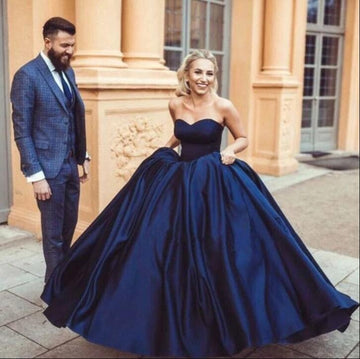 Sweetheart Navy Blue Simple Wedding Dress Quinceanera Gown BWD083