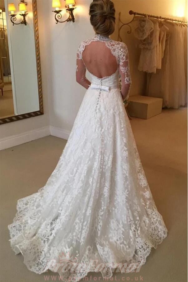 Open back lace hotsell long sleeve wedding dress