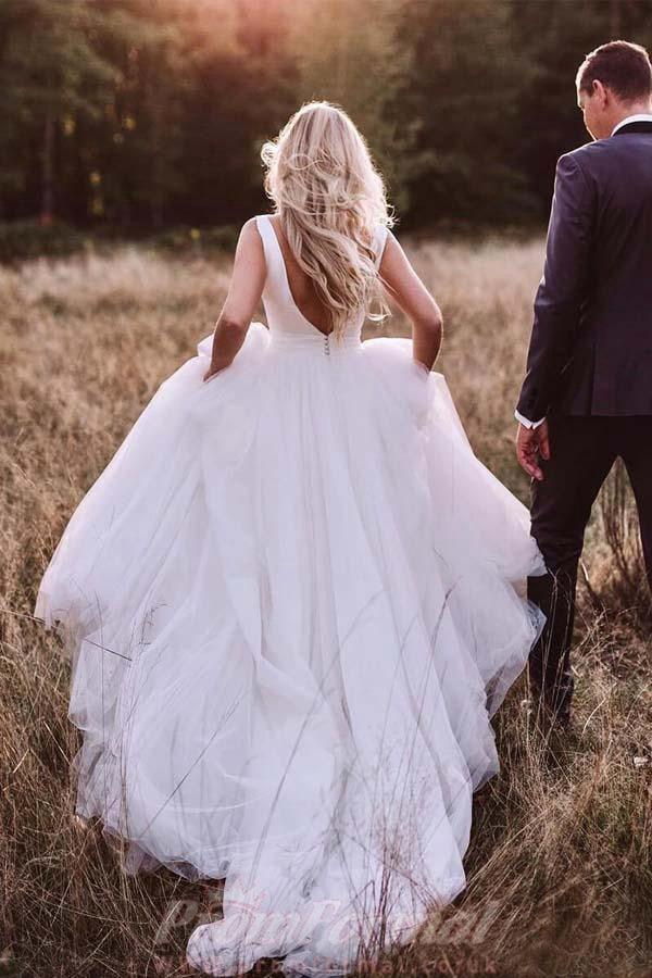 Satin Tulle Low Back Fall Ethereal forest Wedding Dress BWD161