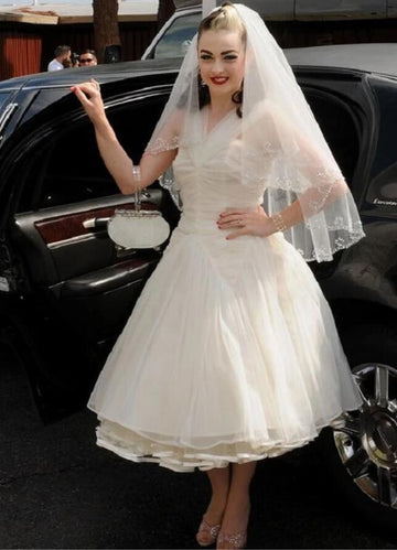 Vintage Country Plus Size Tea Length 50s Rockabilly Wedding Dress Edin