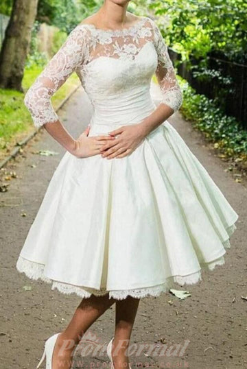 1950s A Line Tea Length Lace Retro Rockabilly Wedding Dress BWD216