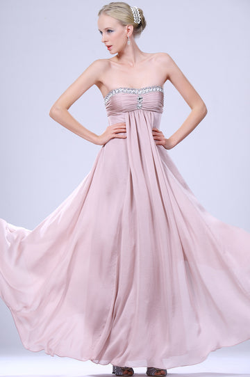 A-Line Pink Chiffon Strapless With Beading Bridesmaid Dress(UKBD03-467)