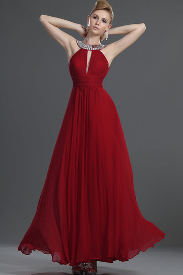 A-Line Ruby Red Chiffon V-neck With Beading Bridesmaid Dress(UKBD03-469)