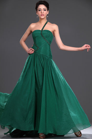 Dark Green Velvet Chiffon A-line One Shoulder With Draping Bridesmaid Dress(UKBD03-476)