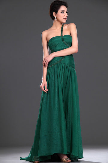 Dark Green Velvet Chiffon A-line One Shoulder With Draping Bridesmaid Dress(UKBD03-476)